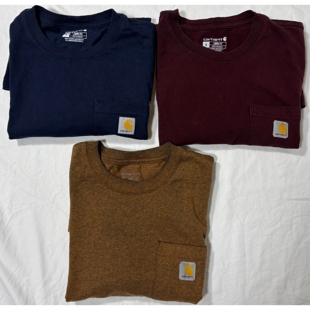 Carhartt Mens T-Shirt Multicolor Logo Loose Fit Long-Sleeve Crewneck S Lot Of 3